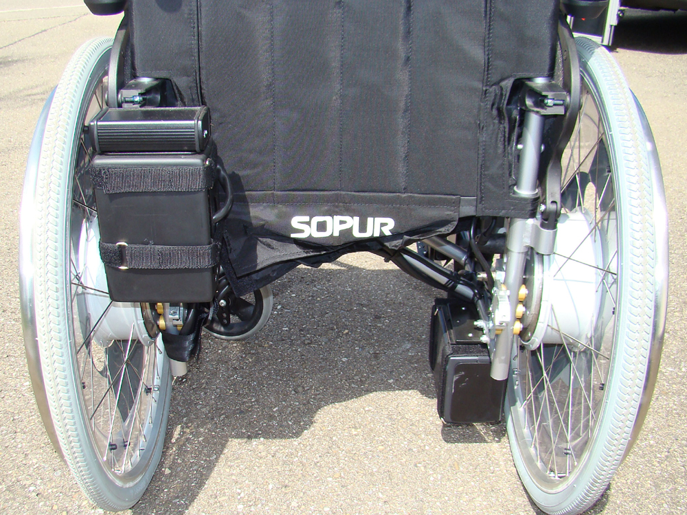 Geteilte Akku für den e-fix e20 und e25 Rollstuhlantrieb für Falten mit Akku.